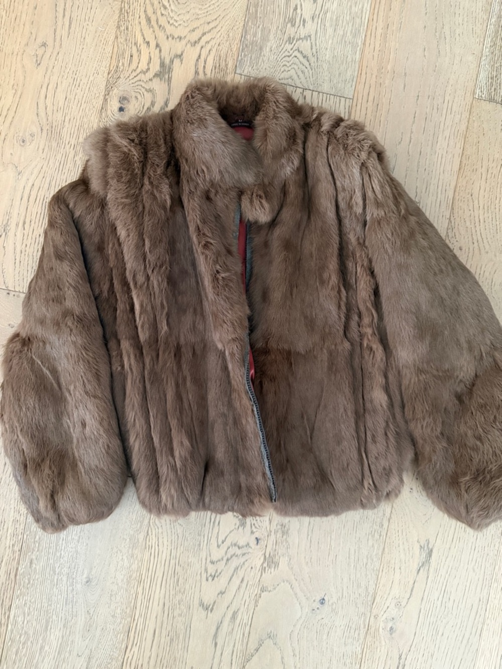 Vintage Brown Rabbit Fur Bomber Jacket